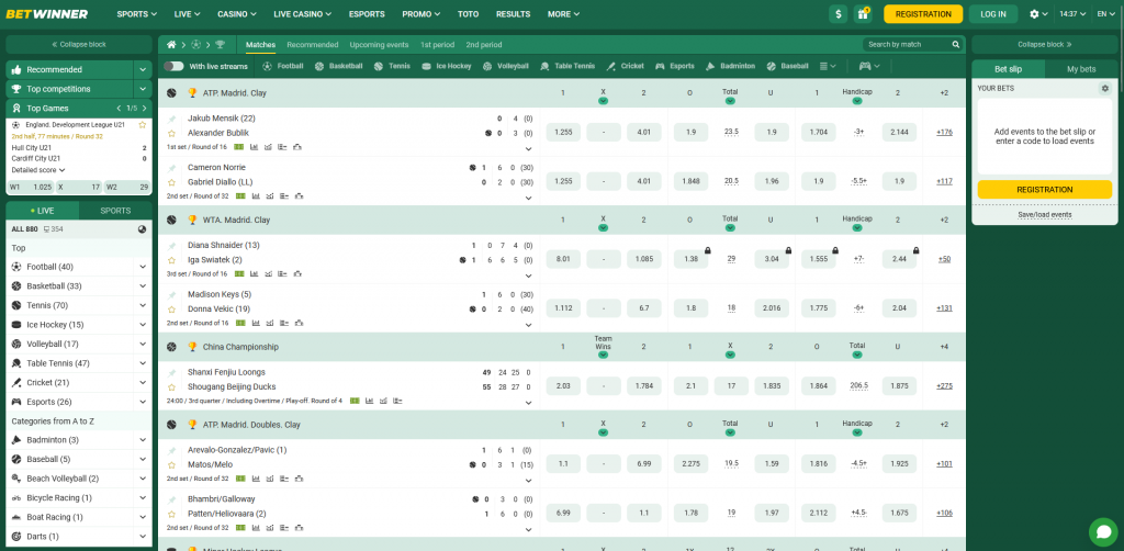 Betwinner kazino početna strana